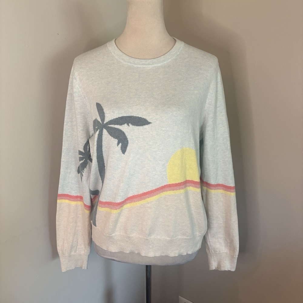 Marine Layer Finn Intarsia Sunset Palm Tree Knit Crewneck Sweater M Medium EUC